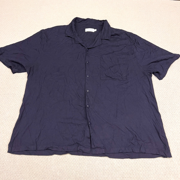 Onia Shirt Mens XXL Navy Blue Button Up Lightweight Classic Casual Beach - Picture 1 of 8